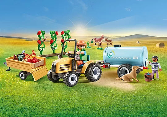 Playmobil Tractor With Trailer And Water Tank